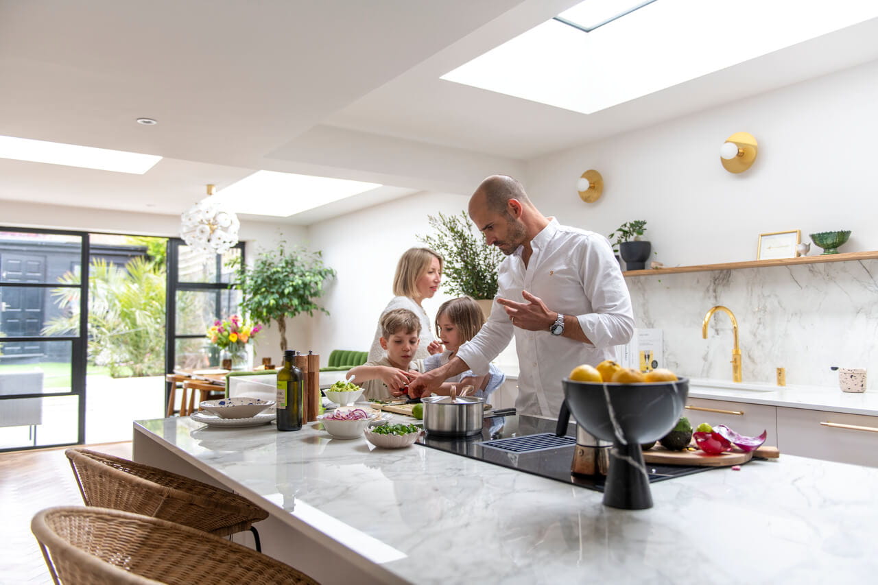 Family in the kitchen area
